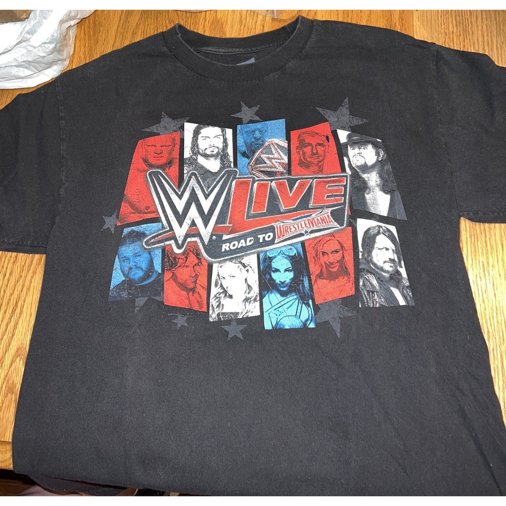 WWE Live Road To Wrestlemania LARGE T Shirt 2016 Wrestling Black Graphic‎ Tee